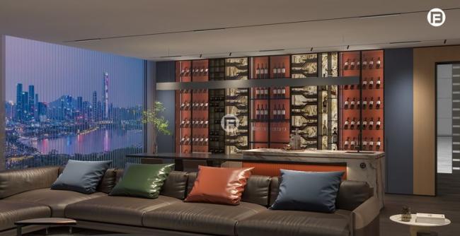 Stainless Steel Living Room Wine Cabinet With Dual-Tone Marble And Glass Back Panels - interior organization