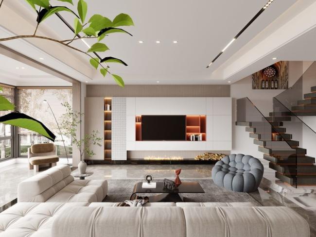 Sleek Minimalist Stainless Steel TV Cabinet Solution With Light Wood Grain - Wood Grain / White / Black with tv cabinet overview