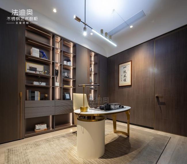 Chinese Style Dark Wood Grain Wall Panels With Premium Stainless Steel Design - kitchen cabinet overview