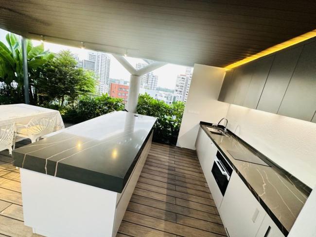 Minimalist Stainless Steel Outdoor Kitchen Cabinet Units With Black Quartz Countertops Island - kitchen cabinet overview