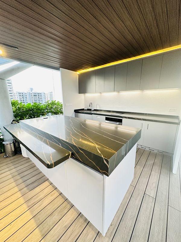 Minimalist Stainless Steel Outdoor Kitchen Cabinet Units With Black Quartz Countertops Island - interior organization