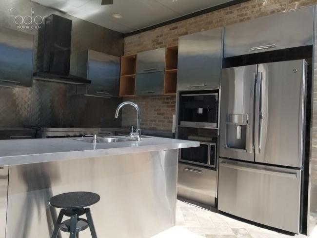OEM Outdoor Kitchen Stainless Steel Sink Cabinet With Integrated Modern Appliances - Brushed stainless steel finish, providing a smooth, sleek appearance while minimizing fingerprints and with kitchen cabinet overview