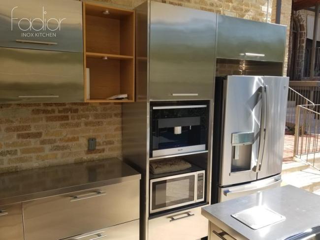OEM Outdoor Kitchen Stainless Steel Sink Cabinet With Integrated Modern Appliances - High-polish stainless steel countertop offers ample workspace, excellent for meal prep, and can withstand high with feature detail