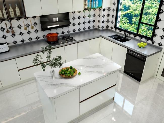 Fadior Cream White Kitchen Stainless Steel Cabinet Elegant And Functional Design - Cream white and tea crystal glass, providing a sleek, sophisticated look