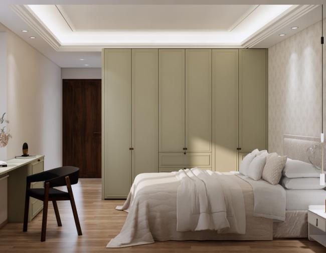 Mung Bean Grey Stainless Steel Bedroom Wardrobe Sleek And Elegant Easy Clean - Grey / Green with wardrobe overview