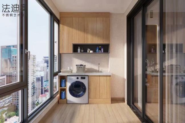 Easy Clean Balcony Storage Cabinet With Wood Grain Finish And Meridian Gray Carcass - Wood Grain / Gray with balcony storage cabinet overview