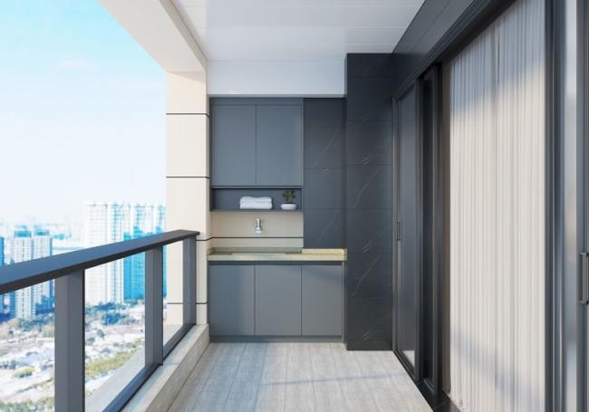 Stainless Steel Balcony Storage Cabinet Dedicated Cleaning Area Non Formaldehyde - Gray with balcony storage cabinet overview