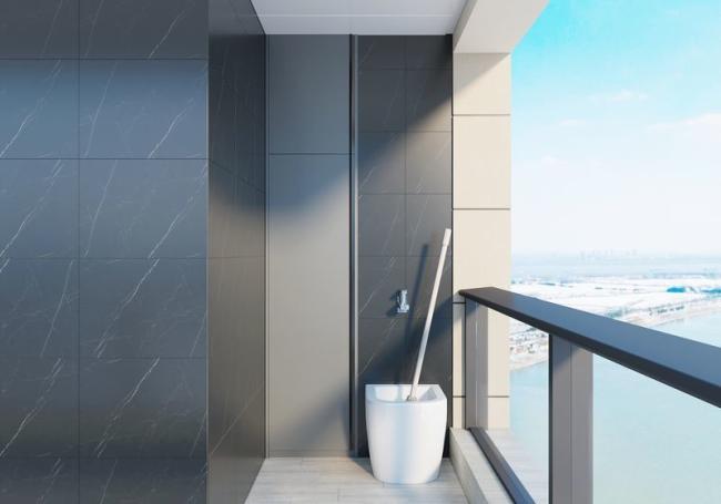Stainless Steel Balcony Storage Cabinet Dedicated Cleaning Area Non Formaldehyde - Marble-look countertop with feature detail