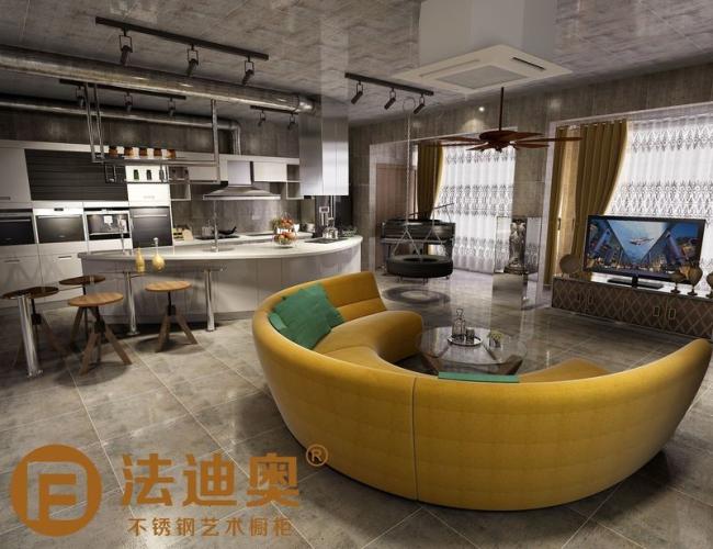 Industrial-Style Stainless Steel Kitchen With Butterfly Island In Metallic Wgite - the collection Industrial-Style Stainless Steel Kitchen with Butterfly with room context
