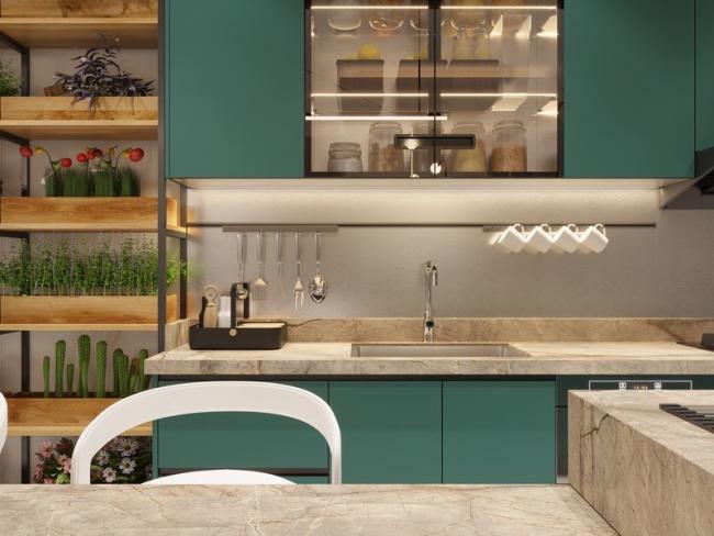 Fadior Lotus Green Elegance: Full Stainless Steel Kitchen Cabinets For Modern Homes - feature detail