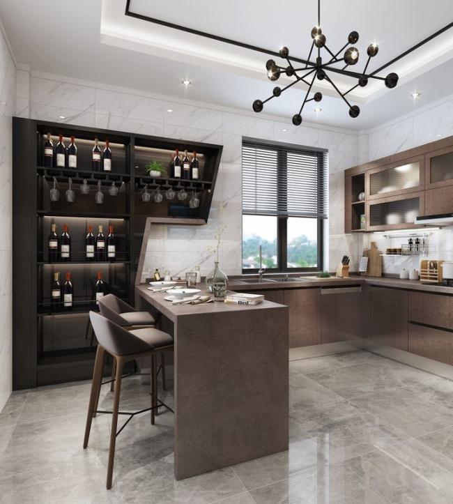 Modern U-Shaped Stainless Steel Kitchen Cabinets With Sleek Stone Grain Design - interior organization