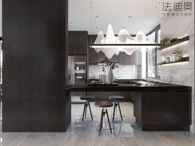 Luxe Espresso Wood Grain Stainless Steel Cabinets For Timeless Kitchen Elegance - Premium-grade stainless steel with room context