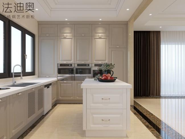 Luxury Stainless Steel U-Shaped Kitchen With Island And Molded Panels - the collection Luxury Stainless Steel U-Shaped Kitchen with Island and with room context
