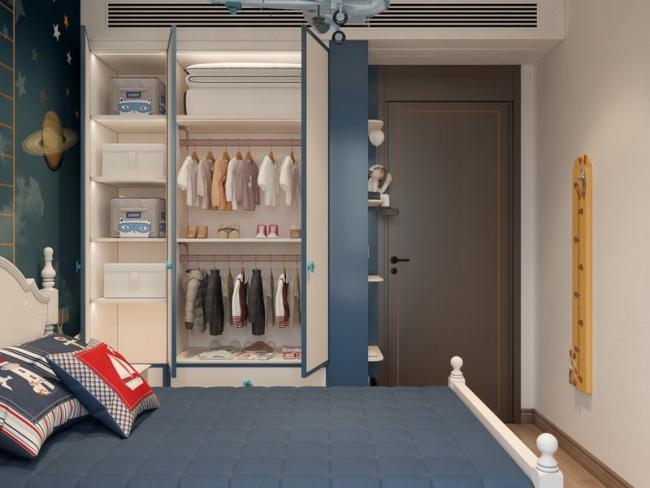 Blue Steel Kids Room Wardrobe Durable Stainless Steel Custom Closet With Wall Panels - Blue with wardrobe overview