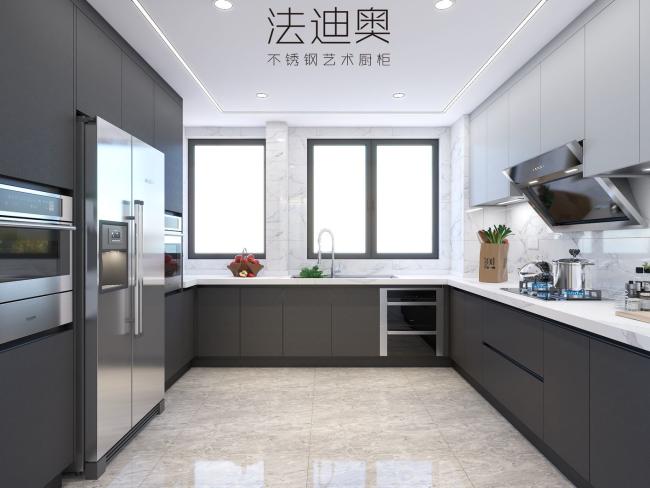 Modern Luxury U-Shaped Sleek Gray Design Stainless Steel Kitchen Cabinet - Matte gray surface, fingerprint-resistant, and easy to clean