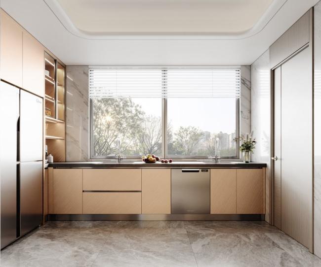Fadior Champagne Gold Stainless Steel Modern Kitchen Cabinets With Island And Premium Finishes - interior organization