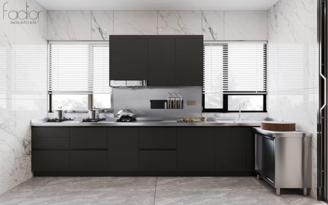 Modern Stainless Steel Double-Line Kitchen Cabinet With Integrated Appliances And Multiple Storage Solution - interior organization