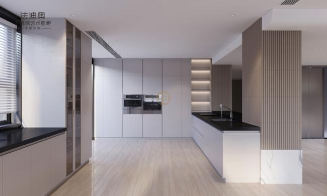 Elegant Grey Stainless Steel Kitchen Cabinet With Curved Island And Multiple Storage Solution - 100% stainless steel: resistant to moisture, heat, and corrosion for