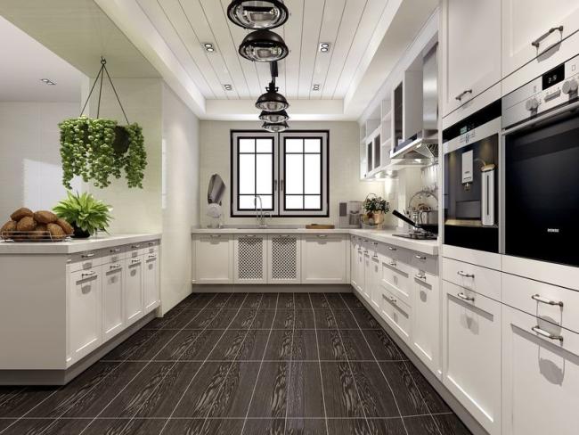 Fadior European Style U-Shaped Layout Stainless Steel Kitchen Cabinets With Embossed Door Panel - White with kitchen cabinet overview