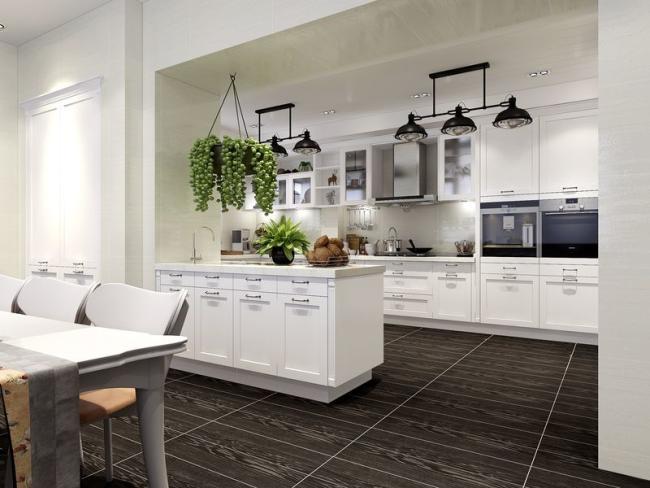 Fadior European Style U-Shaped Layout Stainless Steel Kitchen Cabinets With Embossed Door Panel - U-shaped layout with interior organization