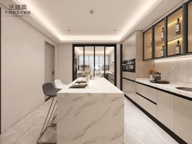Fadior Wood Grain Dual-Zone Design Stainless Steel Kitchen Cabinet - Quartz countertop with feature detail