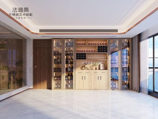 Wood Grain Wine Cabinet Solution Stainless Steel Craftsmanship With Integrated Lighting - Wood Grain with wine cabinet overview