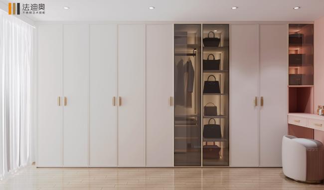Modern Wardrobe Blush Pink And Ivory With Custom Stainless Steel Design - High-quality stainless steel for superior wear resistance and longevity with room context