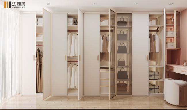 Modern Wardrobe Blush Pink And Ivory With Custom Stainless Steel Design - Fully customizable layout, color combinations, and additional features tailored to your needs. with feature detail