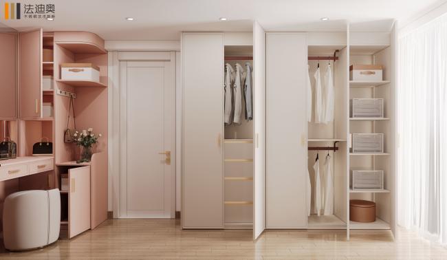 Modern Wardrobe Blush Pink And Ivory With Custom Stainless Steel Design - wardrobe overview