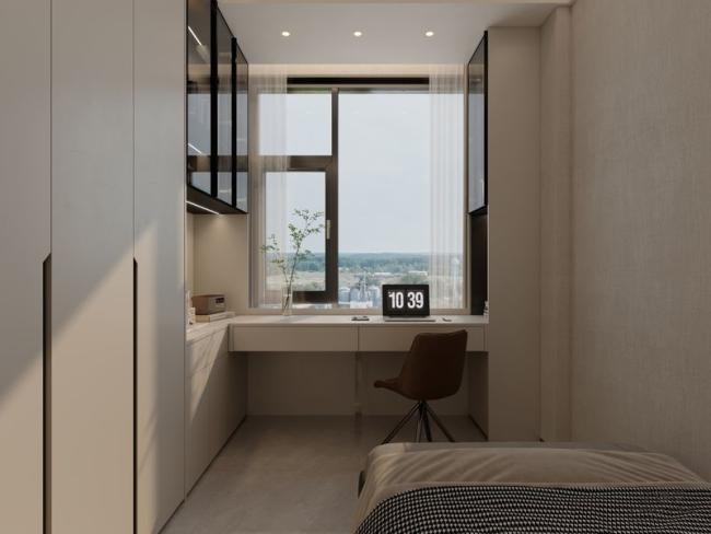 Stainless Steel Bedroom Wardrobe Cabinet With Built-In Desk Extension - feature detail