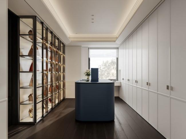 Fadior Stainless Steel Walk-In Closet Glass Door Elegance With Intelligent Island - White with wardrobe overview