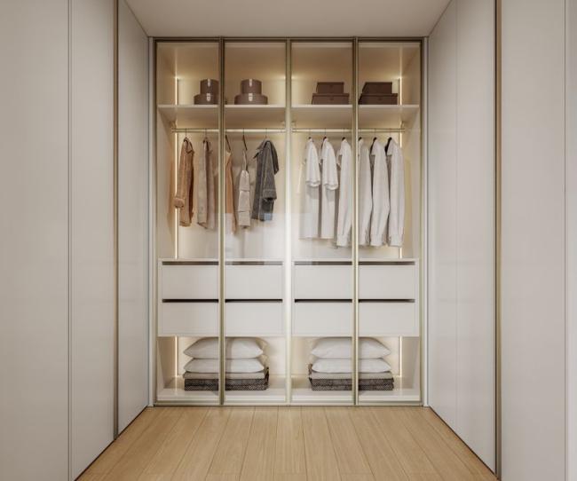 Modern Elegance Stainless Steel Wardrobe With Gold Accents Wear Resistant - interior organization