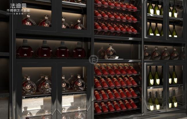 Stainless Steel Wine Cabinet With Black Glass Doors And Corner Storage - Fully customizable to fit various space and style needs, allowing you to tailor the design to your specific with feature detail