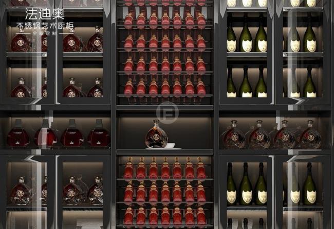 Stainless Steel Wine Cabinet With Black Glass Doors And Corner Storage - wine cabinet overview