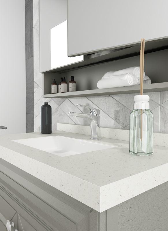 Grey Stainless Steel Bathroom Vanity With Elegant Mirror Cabinet And Shaped Door - interior organization