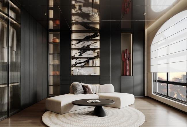 Fadior Premium Stainless Steel Wardrobe With Floor-To-Ceiling Elegance And Wave Panel Aesthetics - Built-in LED lighting, creating an inviting and functional atmosphere with feature detail