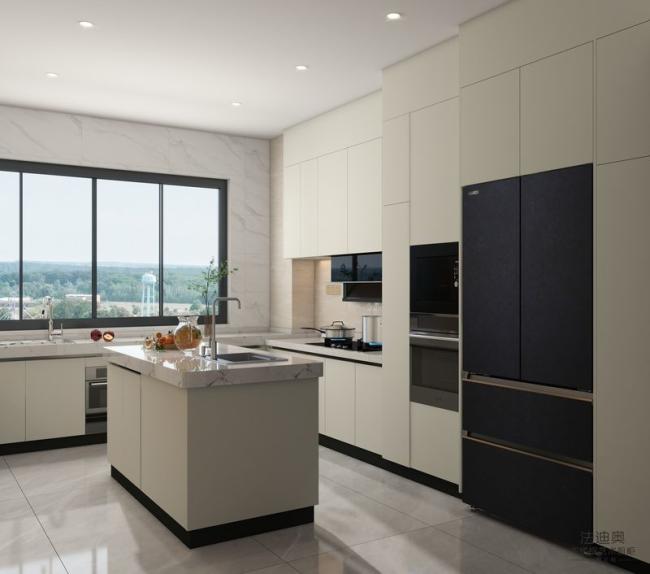 Off-White Stainless Steel U-Shaped Kitchen Cabinet With Seamlessly Integrated Design - 304 stainless steel, ensuring superior durability, moisture resistance with room context