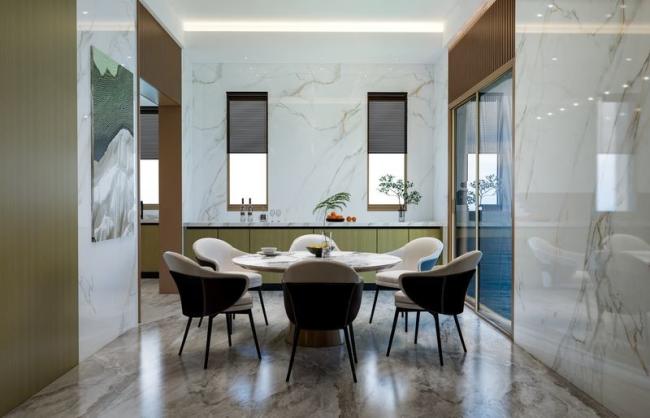Fadior U-Shaped Wood Grain Stainless Steel Kitchen With Handle-Free Design - Details with room context