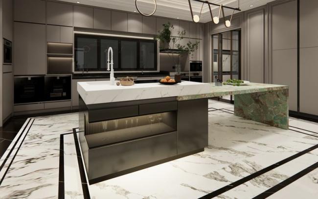 Fadior U-Shaped Luxury Stainless Steel Kitchen With Striking Island - interior organization