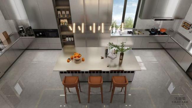Fadior U-Shaped Original Stainless Steel Color Kitchen Cabinet With Wine Storage Island - Original stainless steel color, providing a timeless and versatile look