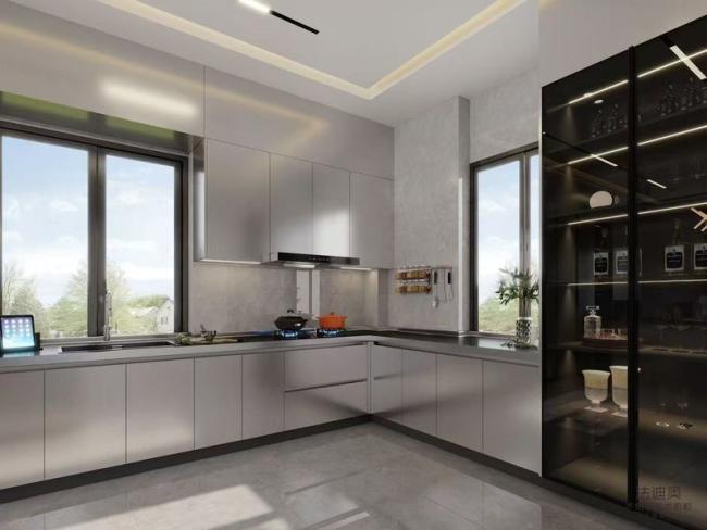 Fadior U-Shaped Original Stainless Steel Color Kitchen Cabinet With Wine Storage Island - High-grade stainless steel with a brushed finish, offering unmatched with room context