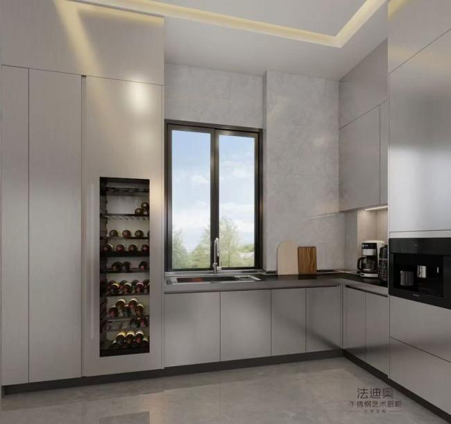 Fadior U-Shaped Original Stainless Steel Color Kitchen Cabinet With Wine Storage Island - feature detail