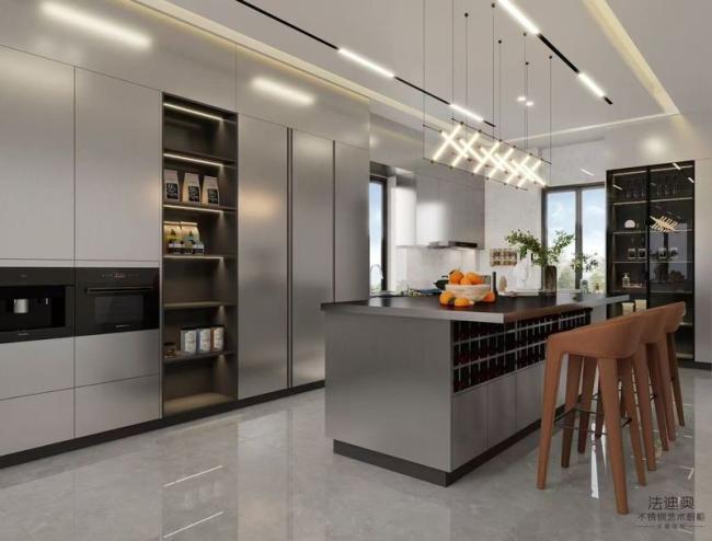 Fadior U-Shaped Original Stainless Steel Color Kitchen Cabinet With Wine Storage Island - U-shaped layout with interior organization