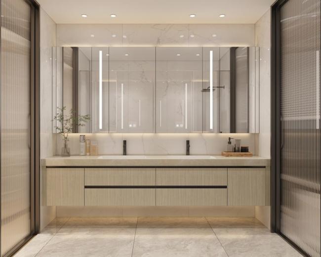 Wood Grain Durable Stainless Steel Floating Bathroom Vanity With Storage Solution - Wood Grain with bathroom vanity overview