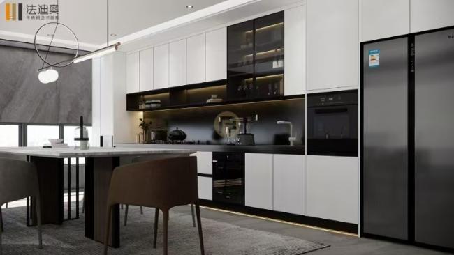 Fadior Stainless Steel Matte Black Kitchen Cabinet With Integrated Island Counter Stainless Steel - interior organization
