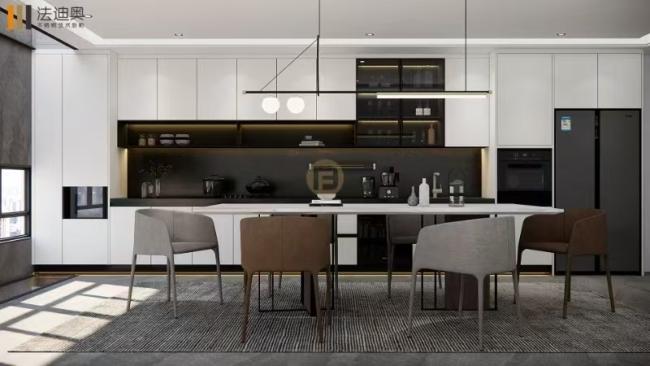 Fadior Stainless Steel Matte Black Kitchen Cabinet With Integrated Island Counter Stainless Steel - White / Black with kitchen cabinet overview