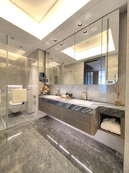 Fadior Luxe Arc â Stainless Steel Bathroom Vanity With Woodgrain Doors & Quartz Top - interior organization