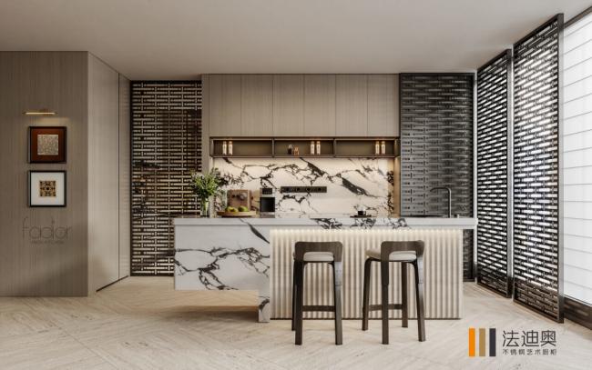 Fadior Steel Kitchen With Wood Grain & Marble Top 304-Grade Anti-Rust And No VOC - interior organization