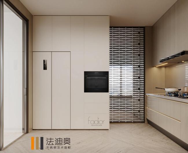Fadior Steel Kitchen With Wood Grain & Marble Top 304-Grade Anti-Rust And No VOC - the collection Steel Kitchen with Wood Grain & Marble Top 304-Grade with room context