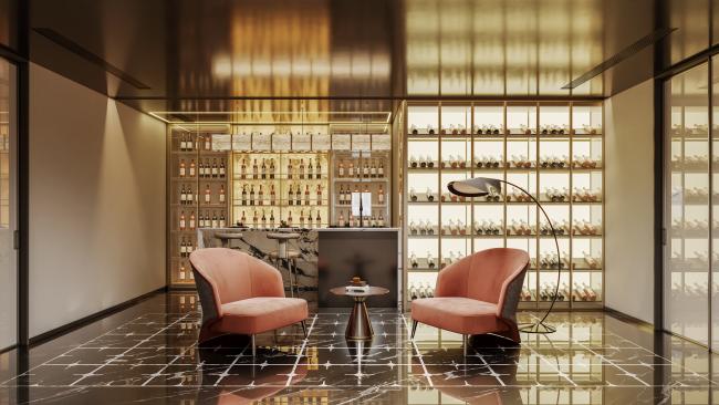 Fadior Golden Stainless Steel Wine Cellar Luxury Custom Bar With Warm Amber Finish - wine cabinet overview